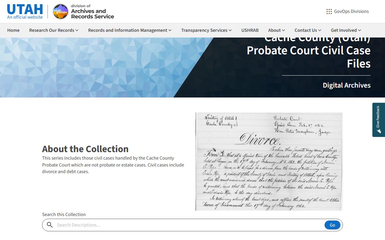 Cache County family court records Utah State Archives historical research page