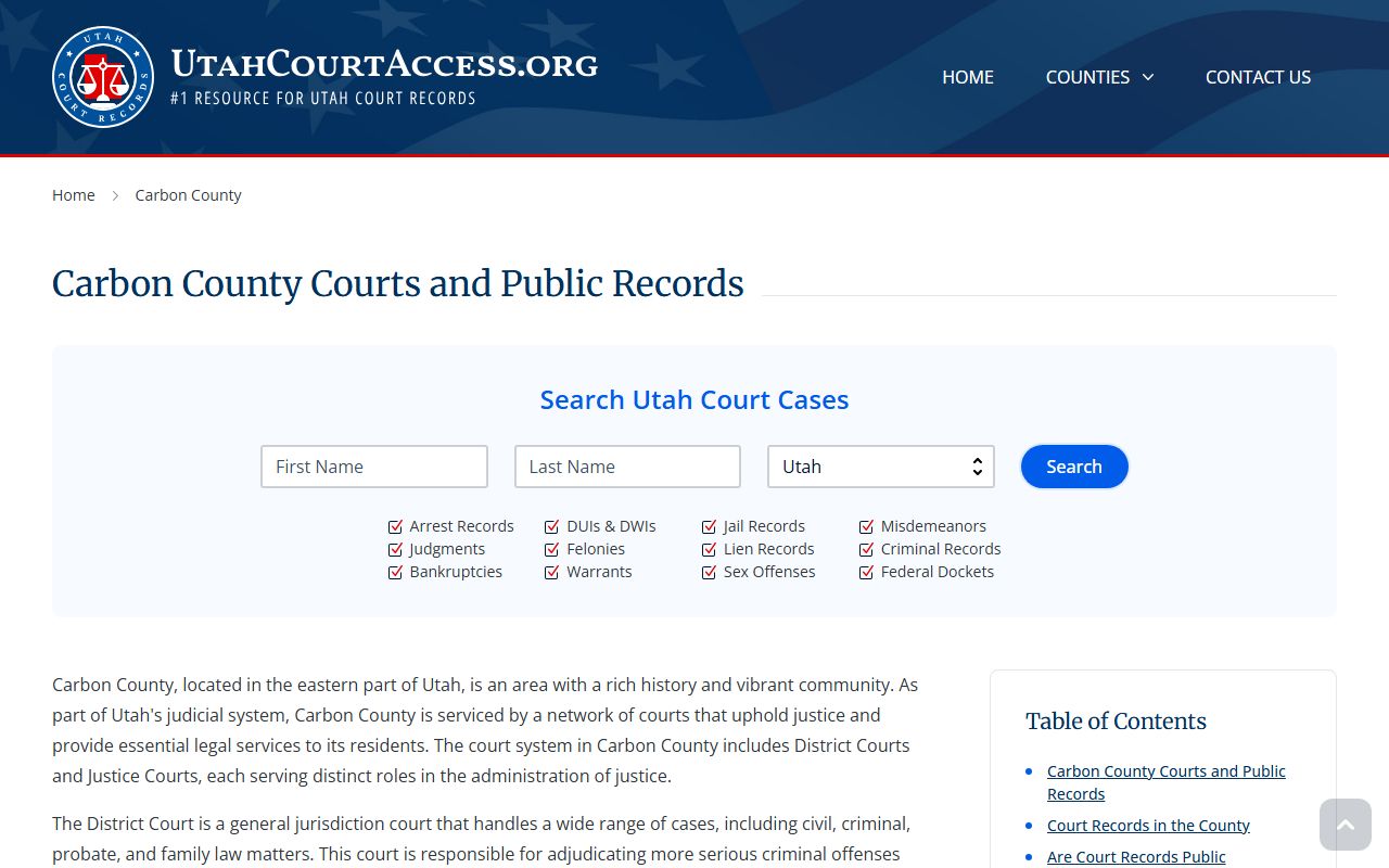 Carbon County family court records information and access options