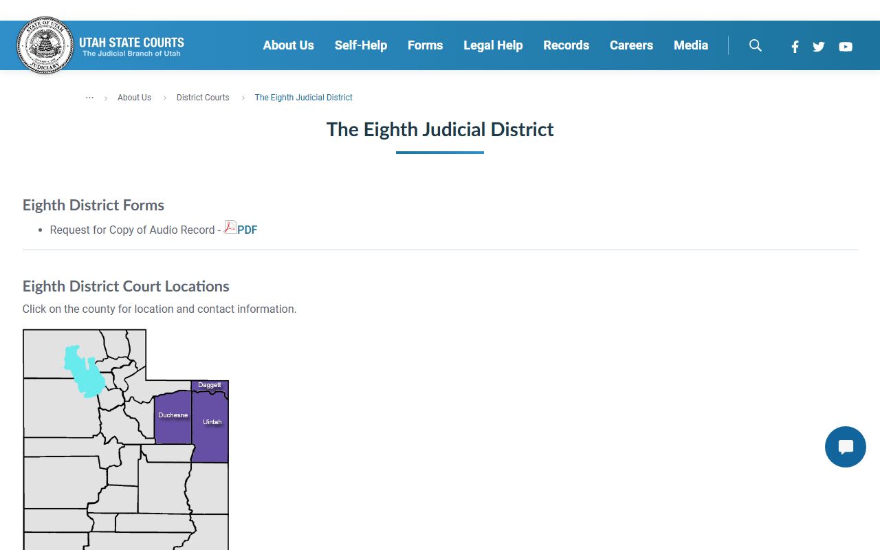 Eighth Judicial District Court website serving Daggett County family court records northeastern Utah