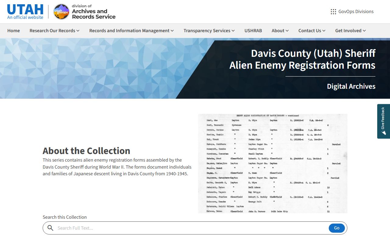 Davis County family court records Utah State Archives historical records page