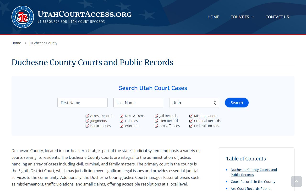 Duchesne County family court records search access information