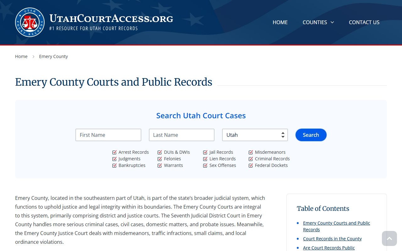 Emery County family court records information and access options