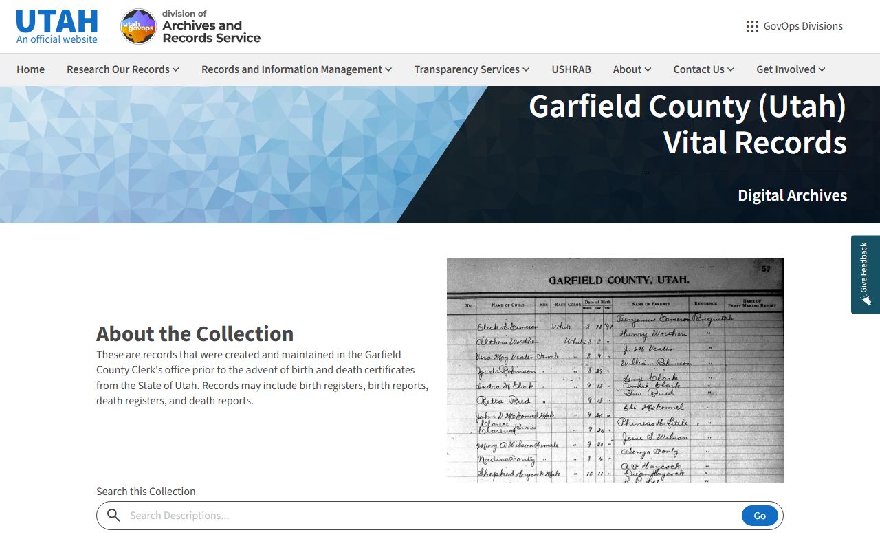 Garfield County family court records Utah State Archives naturalization records