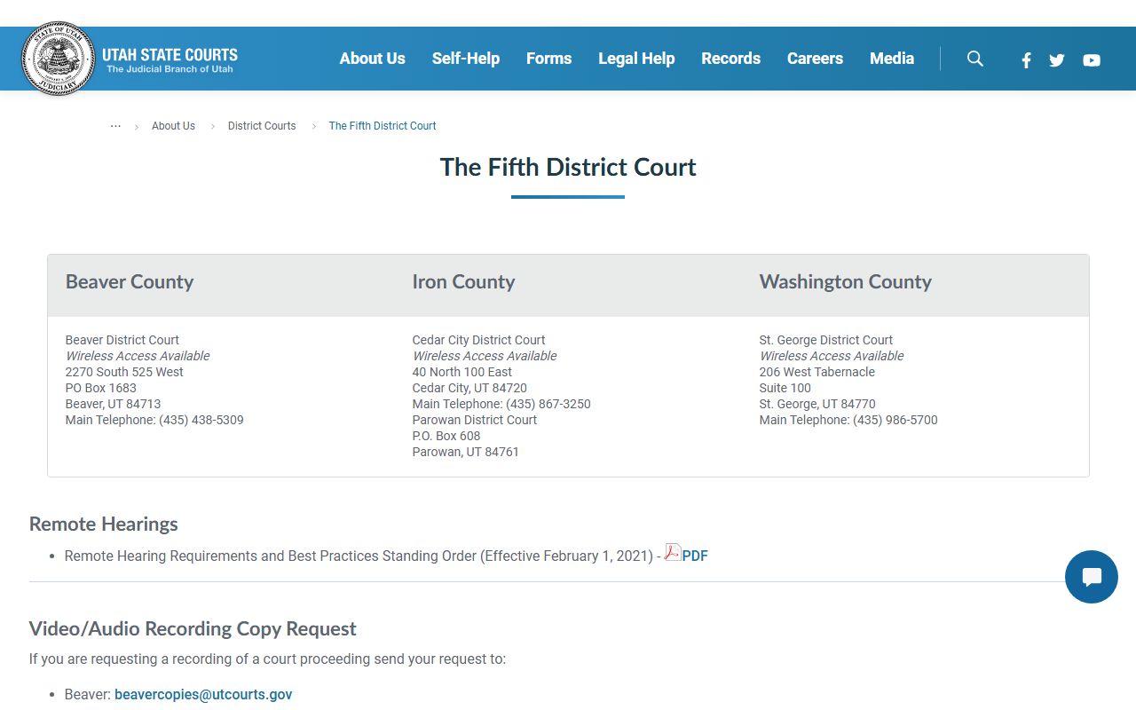 Iron County family court records Fifth Judicial District Court website
