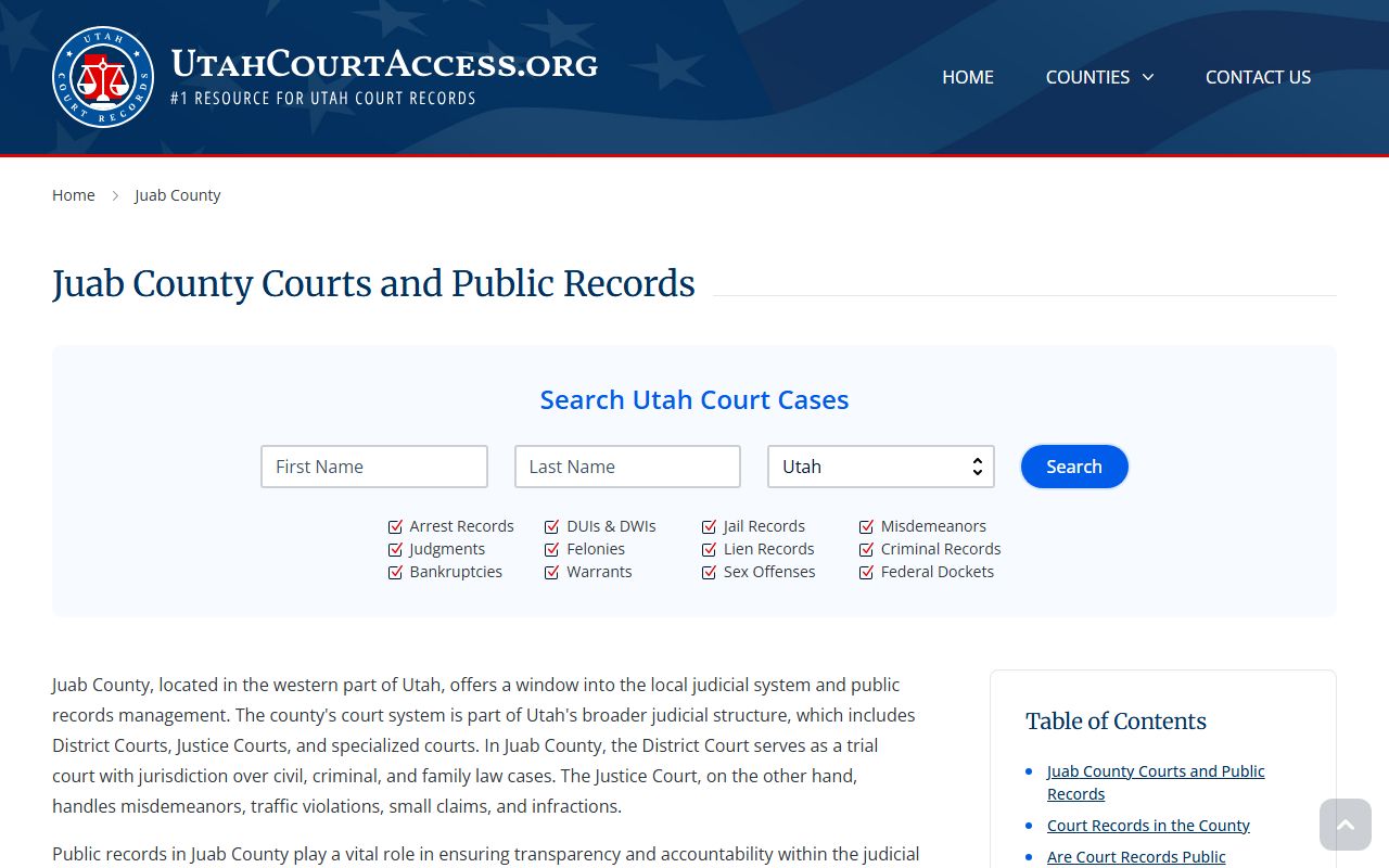 Juab County family court records information and access options