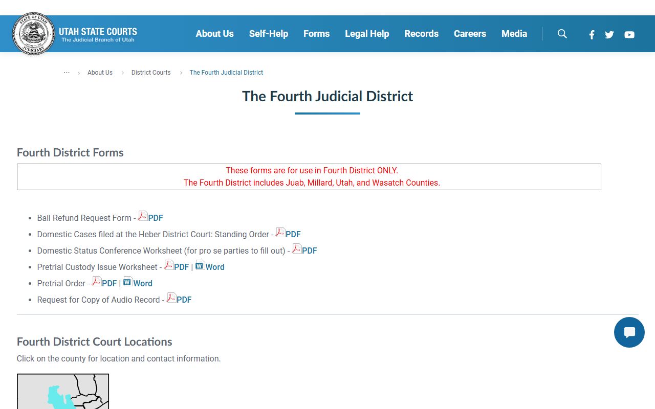 Juab County family court records Fourth Judicial District Court website