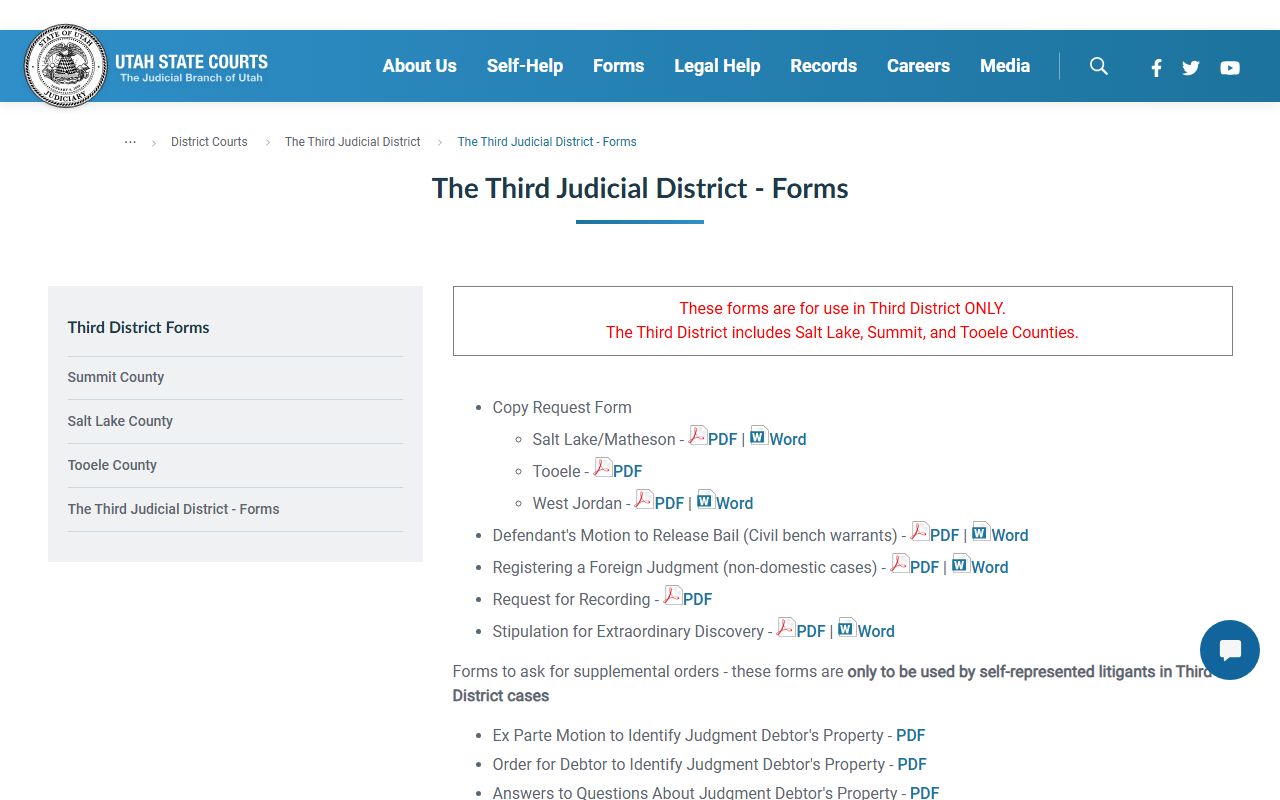 Salt Lake County family court records Third Judicial District Court website