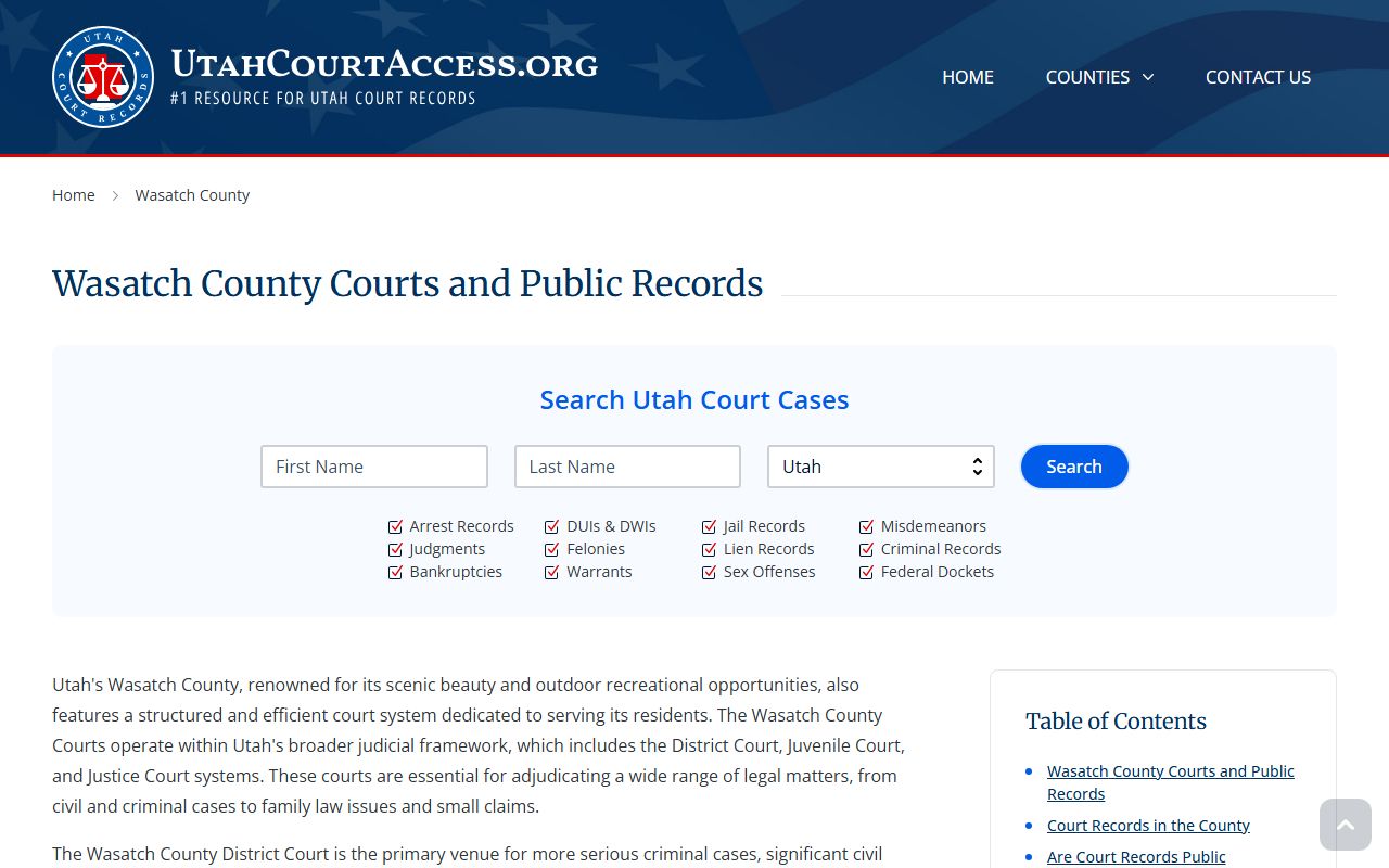 Wasatch County court records overview and access information
