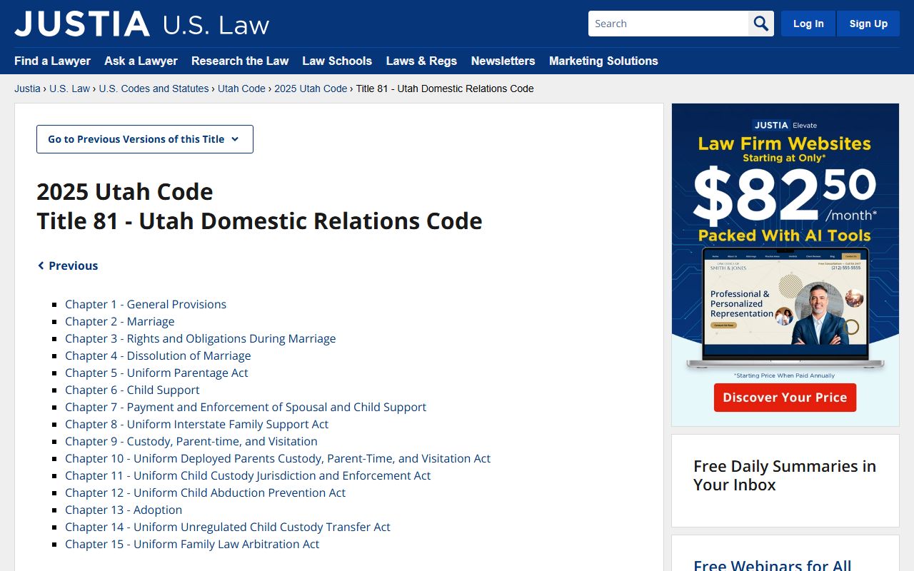 Utah Title 81 Domestic Relations statute on Justia showing Utah family court records law